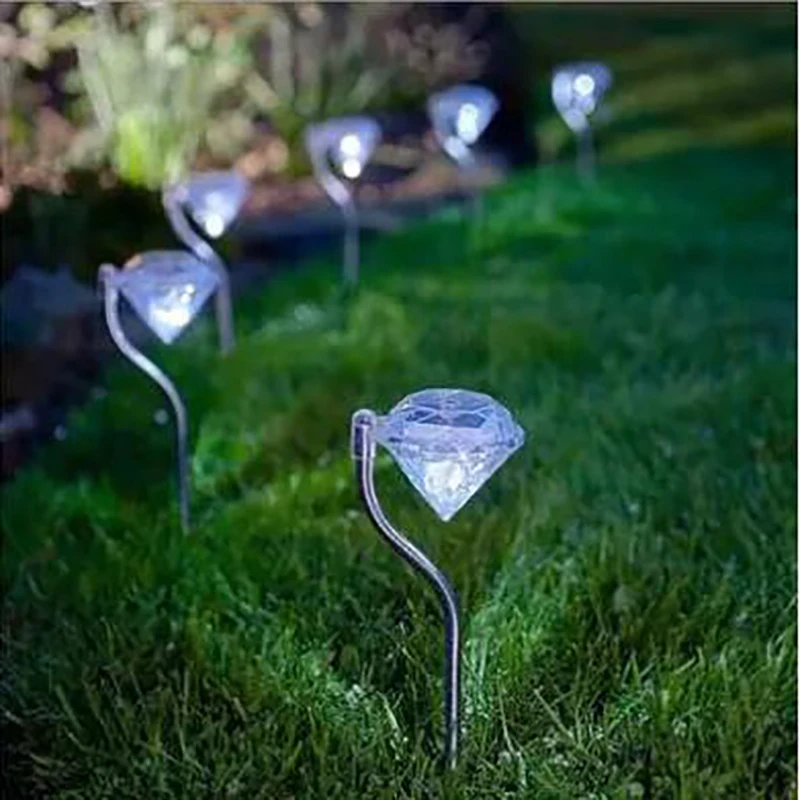 

4pcs Solar LED Garden Lights Outdoor Diamond Stake Lights Landscape Lighting 7 Color Changing Stainless Steel Pathway Lights