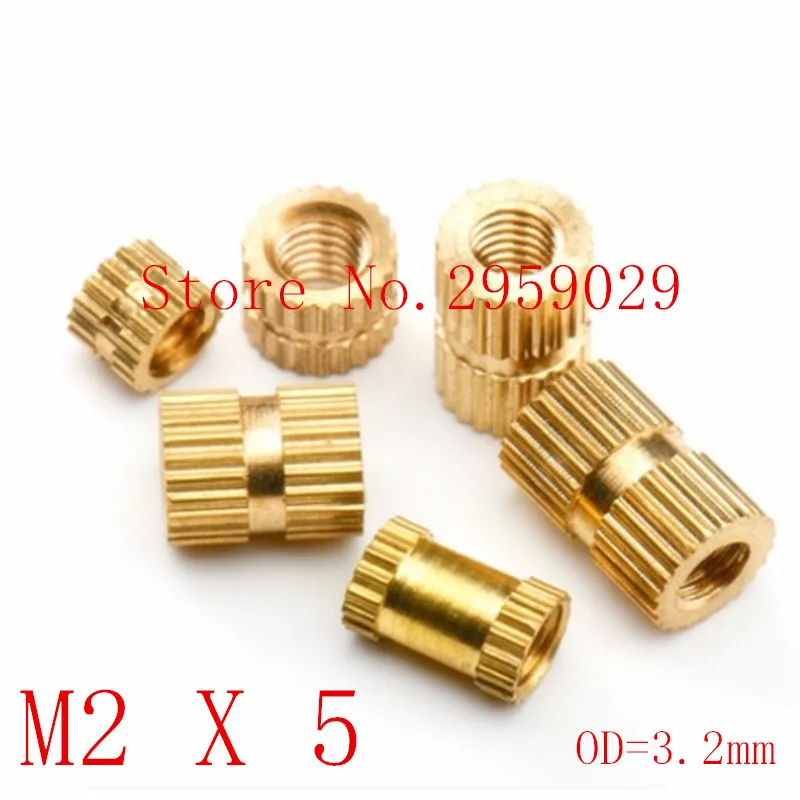 200pcs M2 x 5mm x OD 3.2mm M2*5 Injection Molding Brass Knurled Thread ...