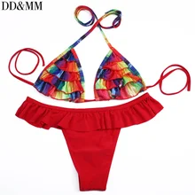 DD&MM 2017 low waist bikini Women Sexy Micro Bikini Set Brazilian Bikini Thong Halter Swimsuit Female Swimwear RU823