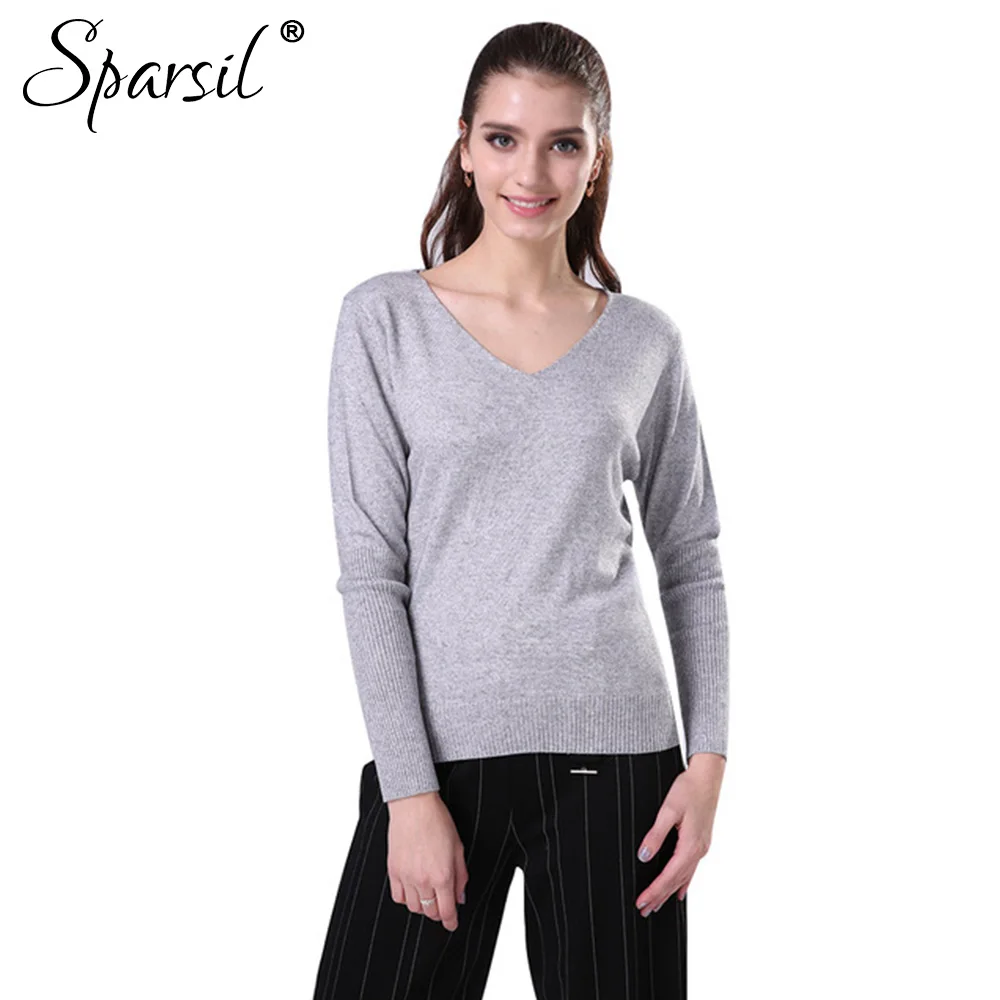 

11.11 Sparsil Women Winter V-Neck Cashmere Blend Knitted Pullover Lady Autumn Long Sleeve Soft Christmas Knitwear Sweater 4XL