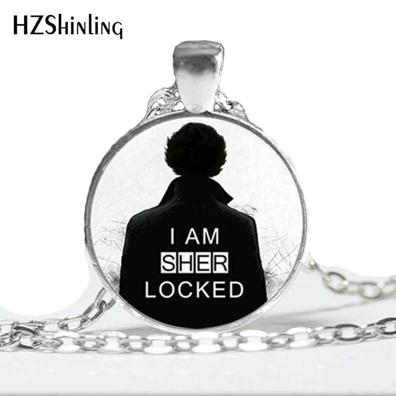 

HZ--A575 New I Am Sher Locked Pendant Necklace Sherlock Holmes Quote Jewelry Glass Dome Pendant Necklace HZ1