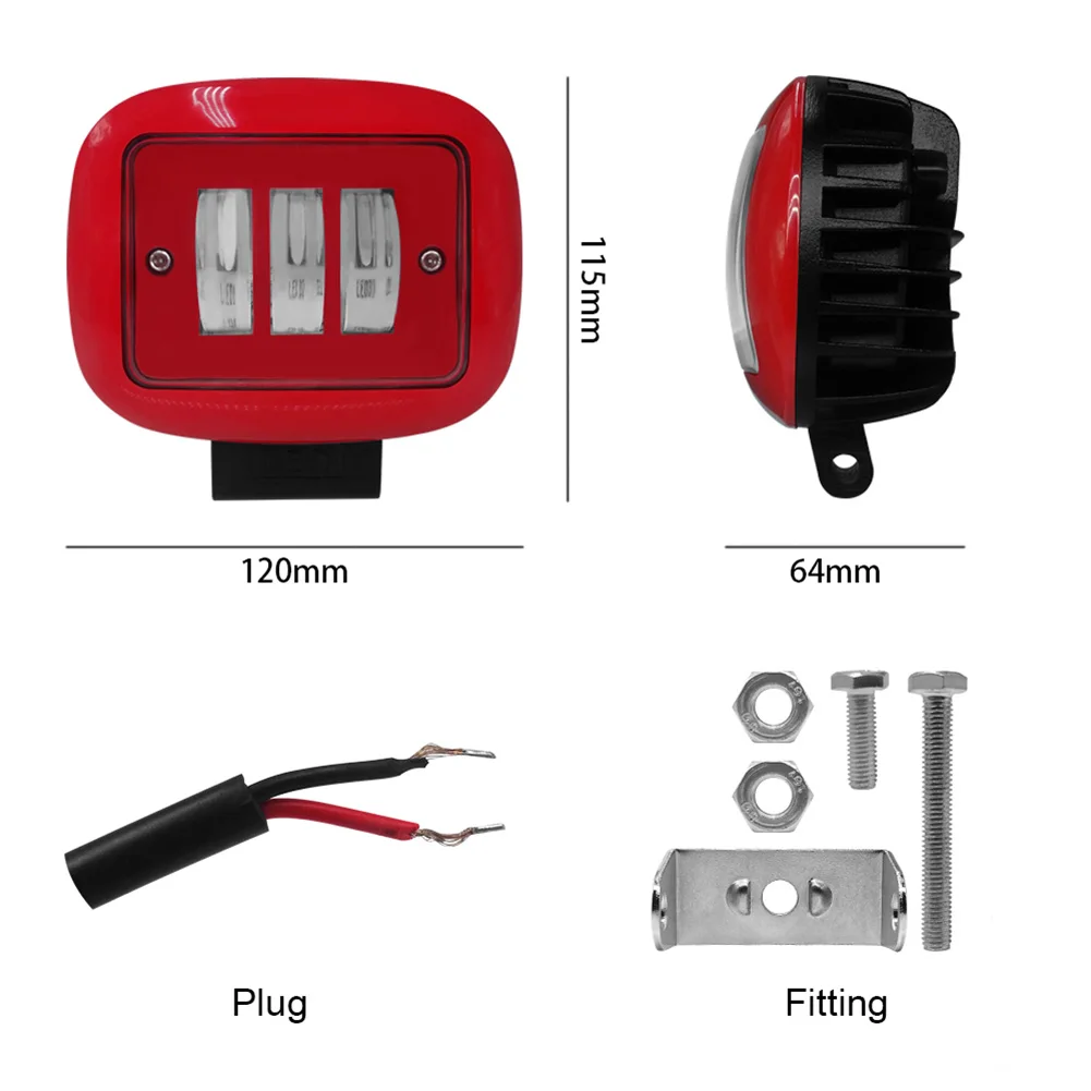 1 шт. красный квадрат водонепроницаемый и пыленепроницаемый 30 Вт рабочая лампа подходит для внедорожника ATV внедорожник Грузовик вилочный погрузчик Поезд Лодка