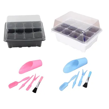 

6/12 Cells Seed Tray Grow Box Nursery Pot Seedling Starter Germination Kit with Dome Plant Tags for Flower Garden
