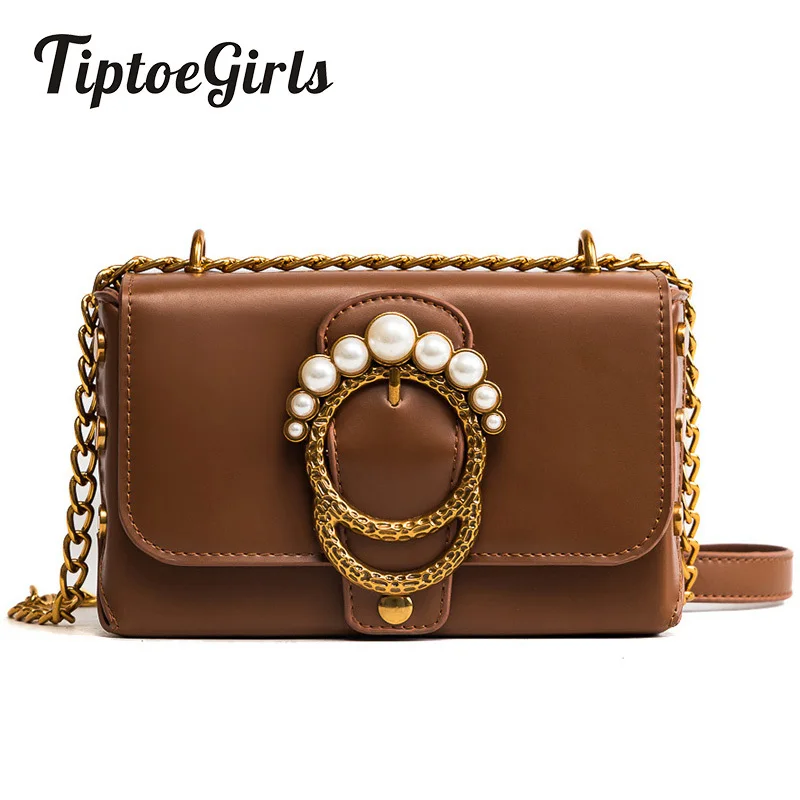 

Handbags Winter New Retro Pearl Small Square Bag Korean Version of the Chain Shoulder Bag Female Wild Rivets Messenger Bag