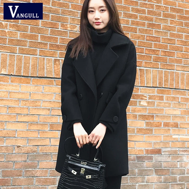 

Vangull Winter Woolen Women Jackets Korean version Casual Long Sleeve Loose Female Wool Coat 2019 Autumn Solid Thick Outerwear