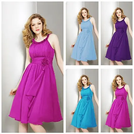 Free Shipping!!! MB1353 Elegant Knee-Length Pleated Chiffon Scoop Neckline Purple Bridesmaid Dresses | Свадьбы и торжества