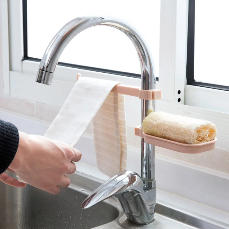 

Hot Sink Hanging Storage Rack Storage Holder Sponge Bathroom Kitchen Faucet Clip Dish Cloth Clip Shelf Drain Dry Towel Organizer