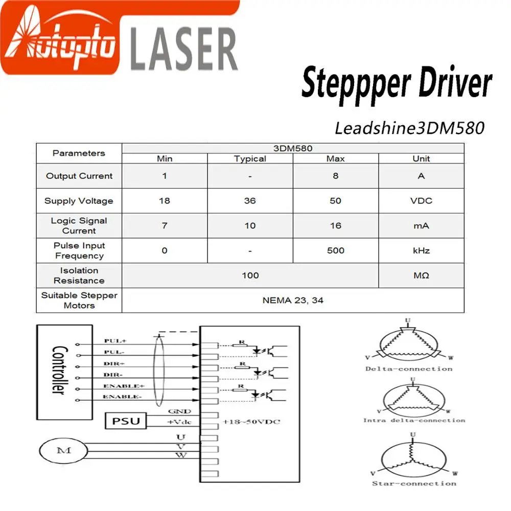 Leadshine 3 фазы 3DM580 шаговый двигатель драйвер 18-50VDC 1,0-8.0A