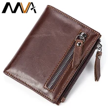 MVA Men Wallets Male Purse Genuine Leather Wallet with Coin Pocket Zipper Short Credit Card Holder Wallets Men Leather Wallet