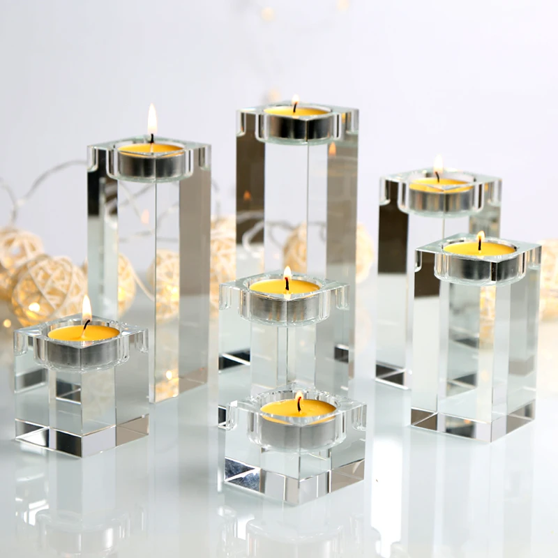 

Clear Home Decorations Candlestick Wedding Idea K9 Crystal Candle Holder Table Centerpieces Bar Coffee Shop Decorations