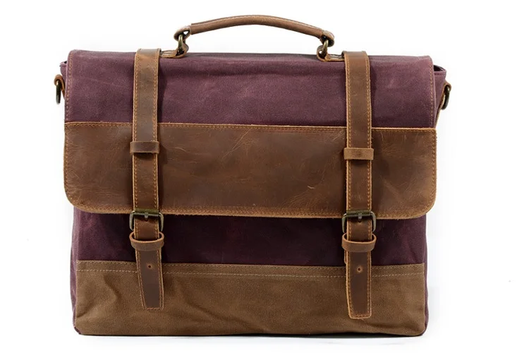 COLOR DISPLAY ROSE RED von Woosir Herren-Umhängetasche, wasserdichte Canvas-Leder-Computer-Laptop-Tasche