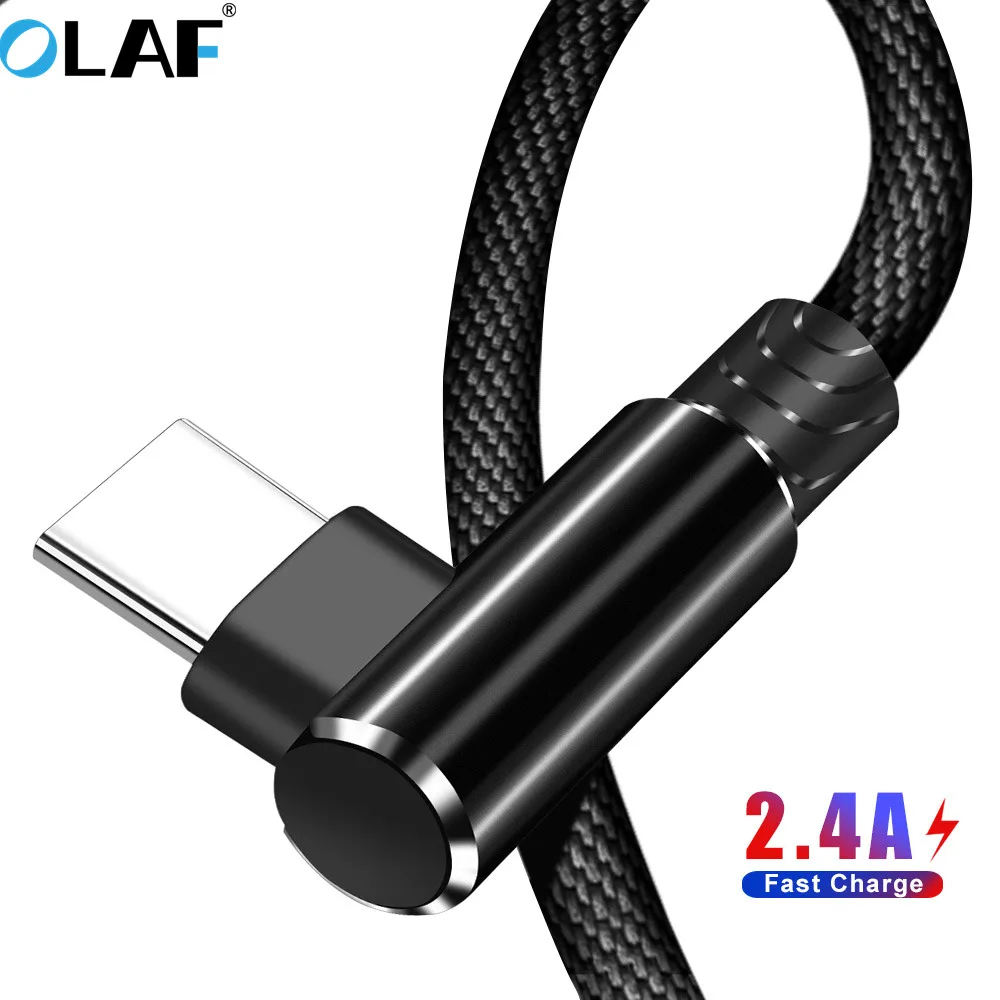 Кабель для быстрой зарядки OLAF USB Type-C 2.4A 1 м 2 90 градусов Samsung S8 S9 Plus Note 9 Huawei p20 lite Pro Honor
