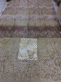 

GLUED Glitter African Fabric High Quality Latest GOLD Tulle Lace new Design Latest African Laces Fabric