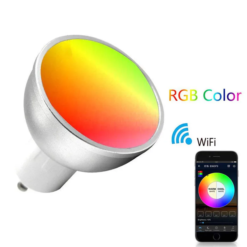 GU10 Smart LED Bulb 5W Dimmable WiFi Light Bulb Colorful Wireless App Controlled Led Garland Light Smart Bulb Lamparas 35FY2202