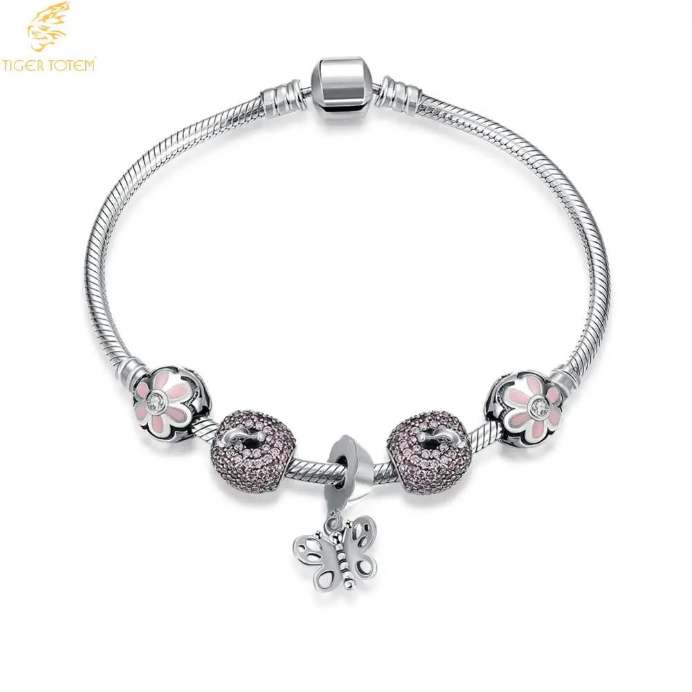 tiger totem Free Shipping Women Bracelets Silver color butterfly Pendant Bracelets with European blue Beads Girl Bangles Jewelry tiger totem Free Shipping Women Bracelets Silver color butterfly Pendant Bracelets with European blue Beads Girl Bangles Jewelry