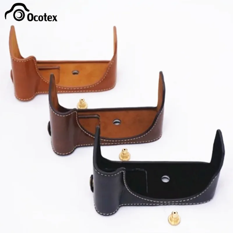 

Ocotex New Battery Bottom Opening PU Leather Camera Bag Half Body Case For Canon 100D DSLR With Shoulder Strap Black Brown