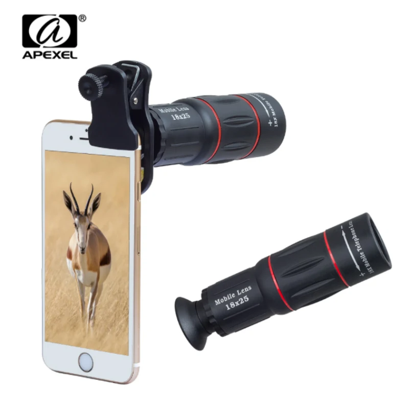 APEXEL Universal 18x25 Monocular Zoom HD Optical Cell Phone Lens Observing Survey 18X telephoto lens with