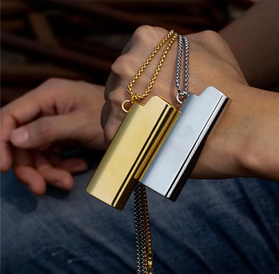 

2019 Men Hip hop Lighter Cover shape pendant necklaces Stainless Steel Male fashion Hip hop pendants necklace jewelry gifts