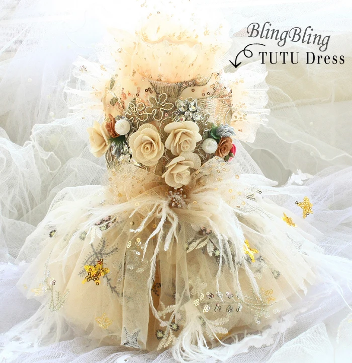 Robe En Tulle Pour Chien Vetement Fait A La Main Couleur Champagne Motif Floral 3d Vetement Doux Pour Chat Yorkshire Chien Maltais Livraison Gratuite Aliexpress