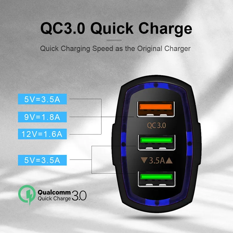 VIKEFON зарядных порта USB для автомобиля Зарядное устройство Quick Charge 3,0 QC 3,0 Мобильный телефон быстрая зарядка, автомобильное зарядное устройство для iPhone X samsung Xiaomi в автомобиле Зарядное устройство