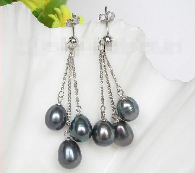 

hot sell new - AAA natural 11mm Dangle Black Freshwater pearls Earrings 925s post j8774Noble style Natural Fine jewe fast SHIP