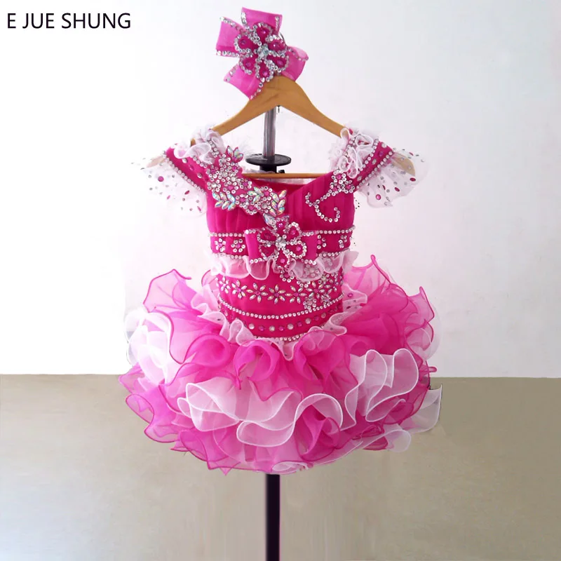 E JUE SHUNG Fuschia/Белое Мини-платье из органзы с цветочным узором для девочек; пышные платья для девочек; платья для малышей - Цвет: as picture