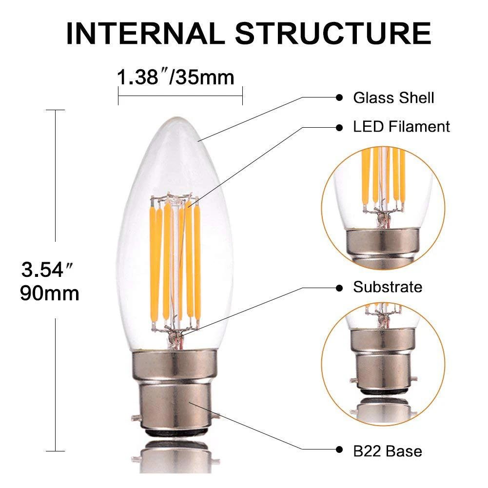 GANRILAND светодиодный лампы B22 штык 220V 6ВТ C35 светодиодный затемнения светодиодные свечи накаливания канделябры 2700K 6000K лампы накаливания 60 Вт эквивалент