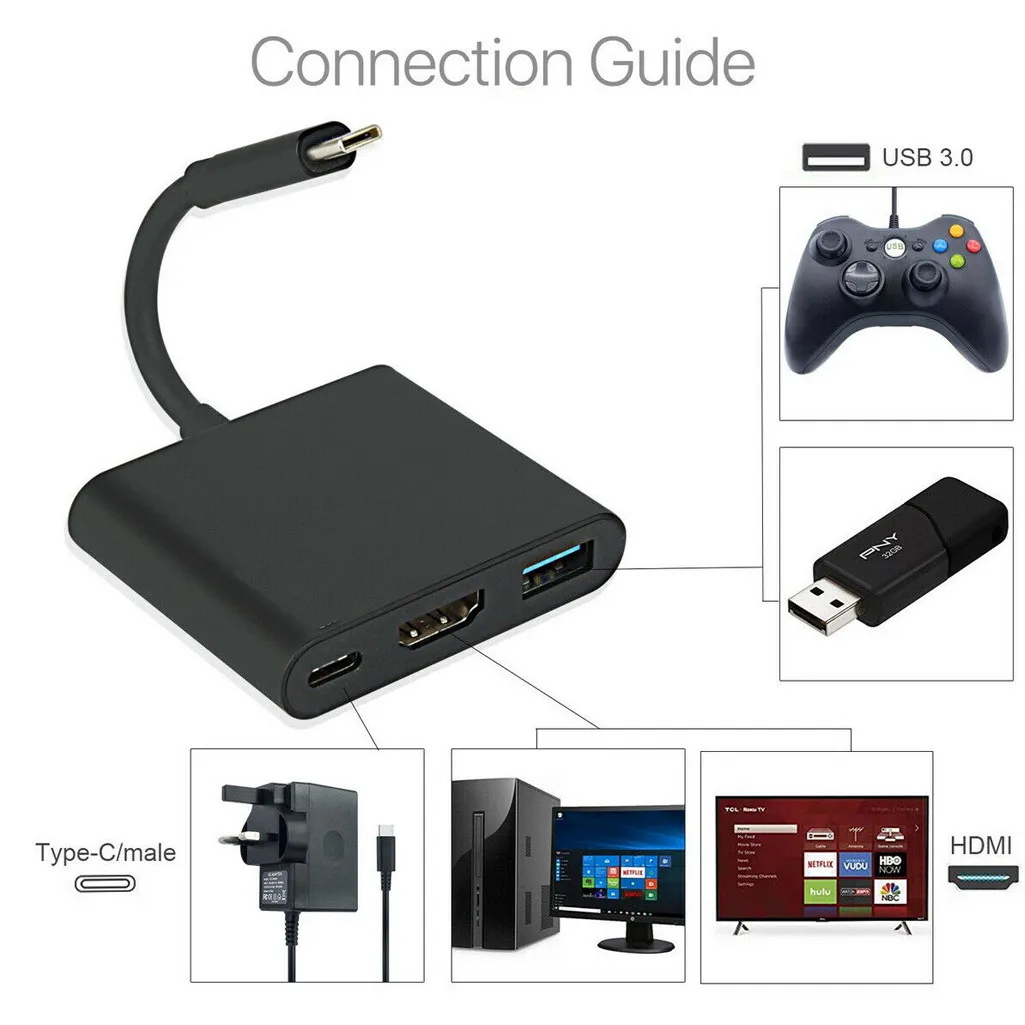 Концентратор для Nintendo Switch 1080P 4K HDMI адаптер USBC 3 0 конвертер Type C концентратор Samsung S8 #