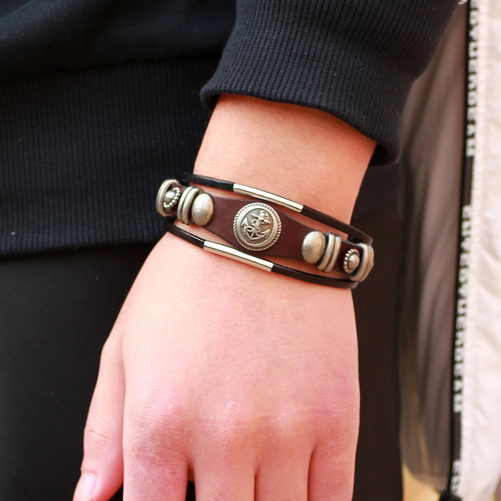 

Fashion Punk Leather Bracelet Bangle Women Men Multilayer Braid Rope Charm Bracelets Vintage Handmade Wristband Jewelry