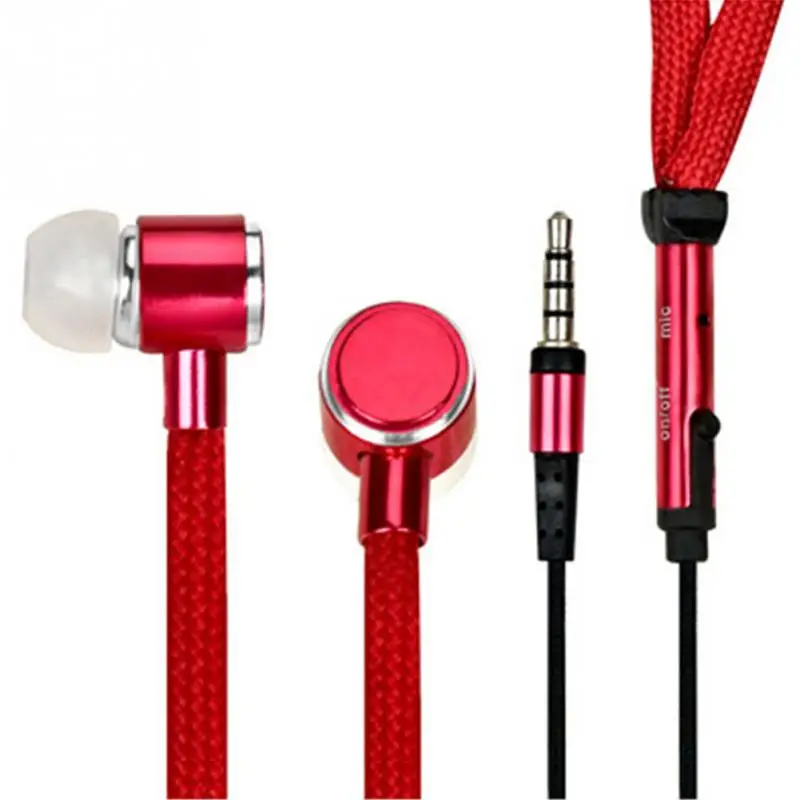 Shoelace Earphone cord Metal In Ear 3.5mm jack Earphones Bass Headset Stereo Sport Headphones With Mic#20 - Цвет: Красный