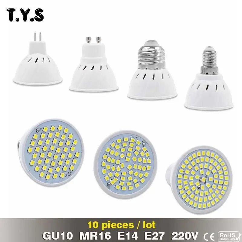 

10pcs Bombillas led 3W 4W 5W 220V 2835 LED Spotlight bulbs GU10 MR16 E14 E27 For Home LED Spot light Energy Saving Lampada Lamp