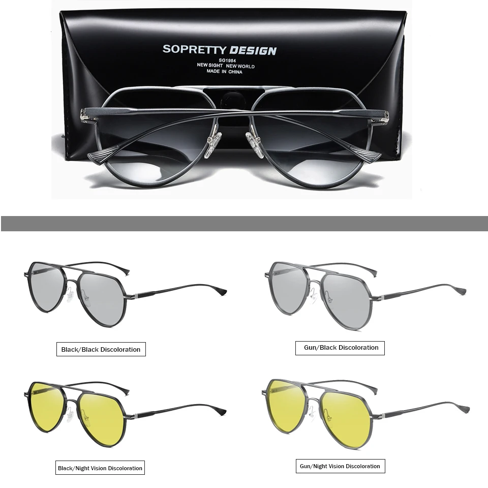 Фотохромные поляризационные металлические солнцезащитные очки для пилота с ночным видением Al-Mg, мужские обесцвечивающиеся очки для вождения, антибликовые солнцезащитные очки S163
