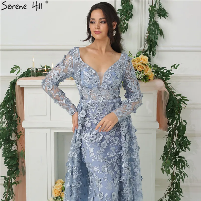 Вечерние платья с длинным рукавом и шапкой, новые модные сексуальные вечерние платья с v-образным вырезом и аппликацией, Serene Хилл LA6521