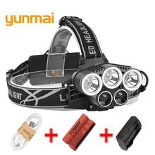 Usb люмен 5 светодиодный головной светильник 3* XML-T6+ 2Led Головной фонарь светильник Перезаряжаемый 18650 налобный фонарь для кемпинга и пеших прогулок