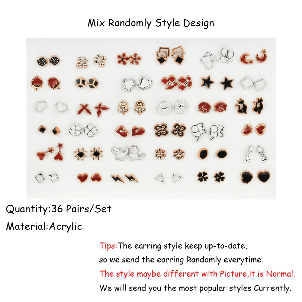 36 пар/компл., модные разноцветные туфли-лодочки Стиль животный мир, растение серьги-гвоздики Комплект сережек для женщин ребенок акриловые наклейки в форме сердца геометрической формы небольшие серьги, украшения, подарок