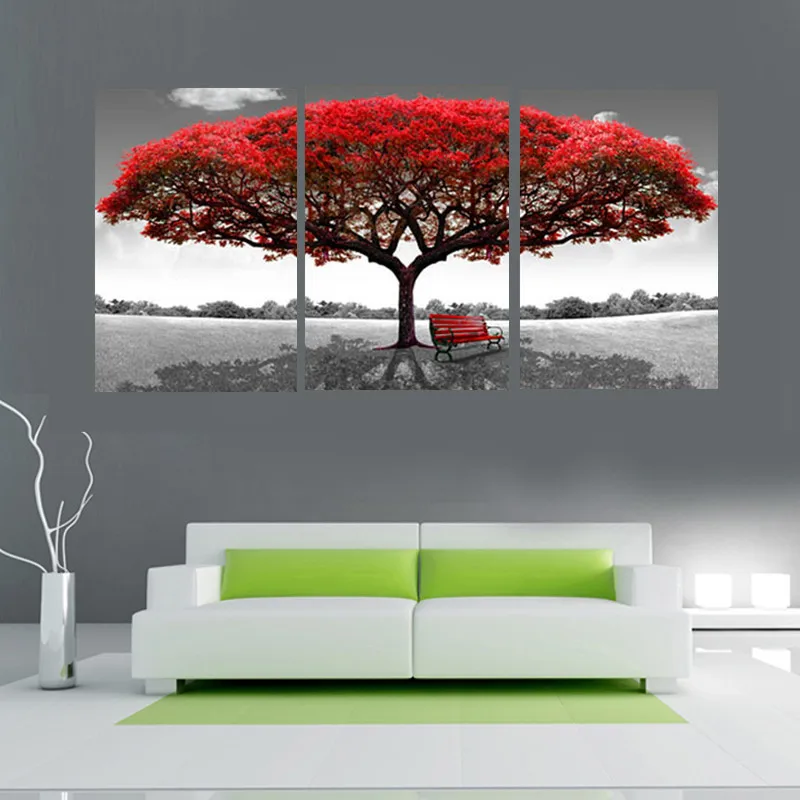 Картина на холсте модульная Рамка Картина настенное Искусство украшение дома 3 панели красное дерево для гостиной современный тип печати