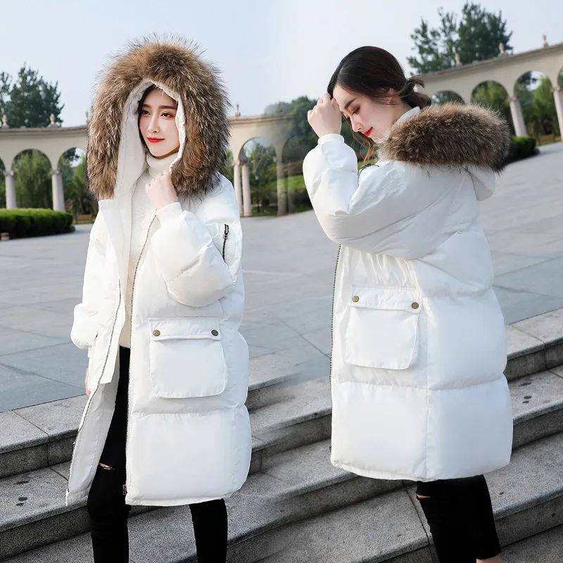 

Cotton dress 2018 female Korea edition fashionable loose warm warm thick wool collar cotton dress leisure pure color down jacket