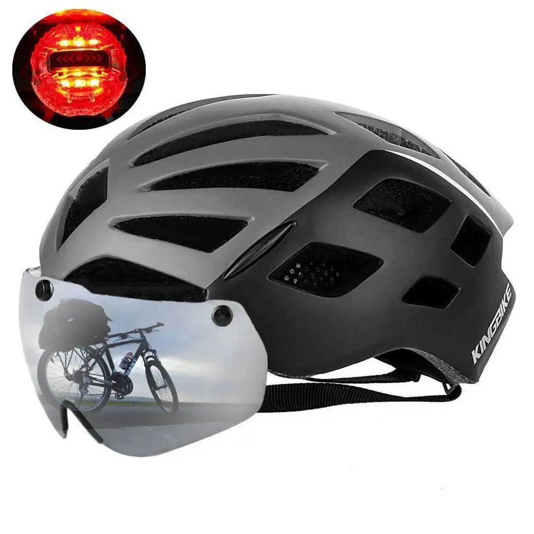 

Bicycle Helmet With Detachable Eye Shield Goggles 100% UV400 Protection Men Women Cycling MTB Rear Safety LED Light Bike Helmet
