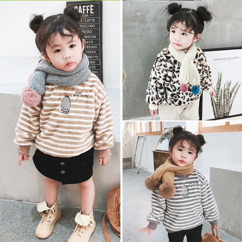 

2018 Winter New Arrival korean style Embroidered And Velvet Thickened all-match Long Sleeved hoodie for cute sweet baby girls