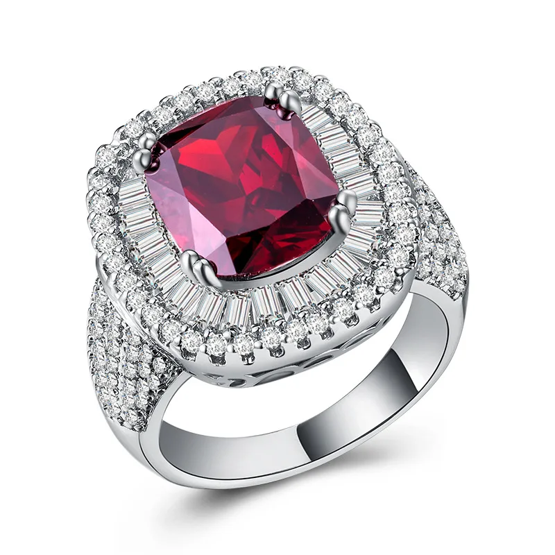 

Diamond rings ruby ring Crystal opal Cubic zirconia ring Gift for woman retro lady red zircon ring silver plated brand B1140