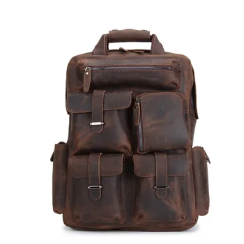 

Men Male Leather Casual Fashion Heavy Duty Travel School University College Laptop Bag Backpack Knapsack Daypack
