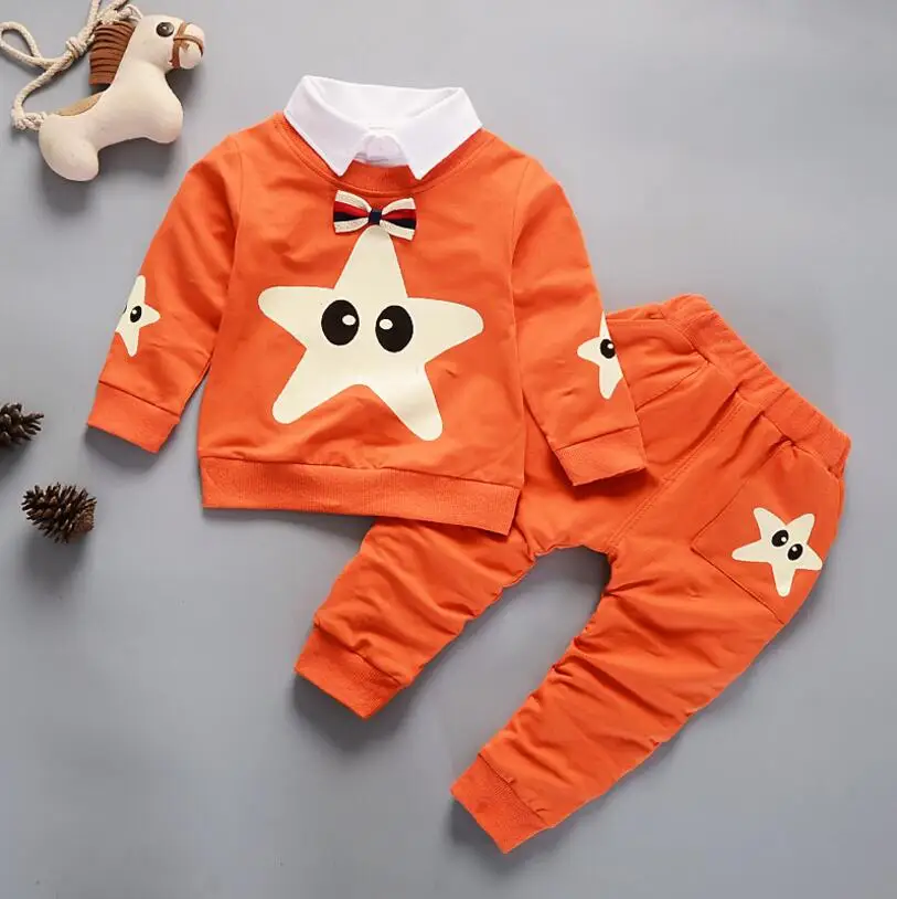 Новинка года, весенне-осенние детские костюмы детская футболка со звездами+ штаны детский спортивный костюм комплект одежды для девочек и мальчиков