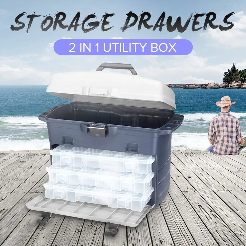 

Multi-function Fishing Lures Tackle Box 4 Tray LARGE Capacity Shoulder Bag Fishing Tackle Tool Storage Box Case with Handle