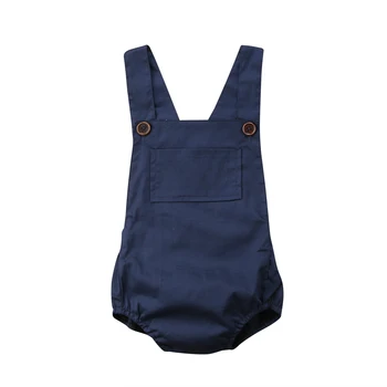 

Newborn Infant Baby Boy Girl Pocket Button Navy Blue Romper Jumpsuit Outfits Sunsuit Clothes Baby Clothing