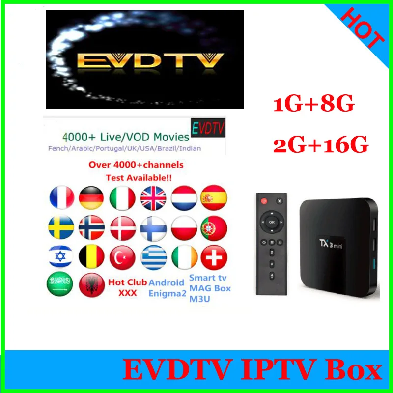 

tx3/x96/h96 mini Android 7.1 TV Box EVDTV Subscription Arabic French IPTV Box 1G/2G 16G H.265 4K Turkish Spain Portugal Europe