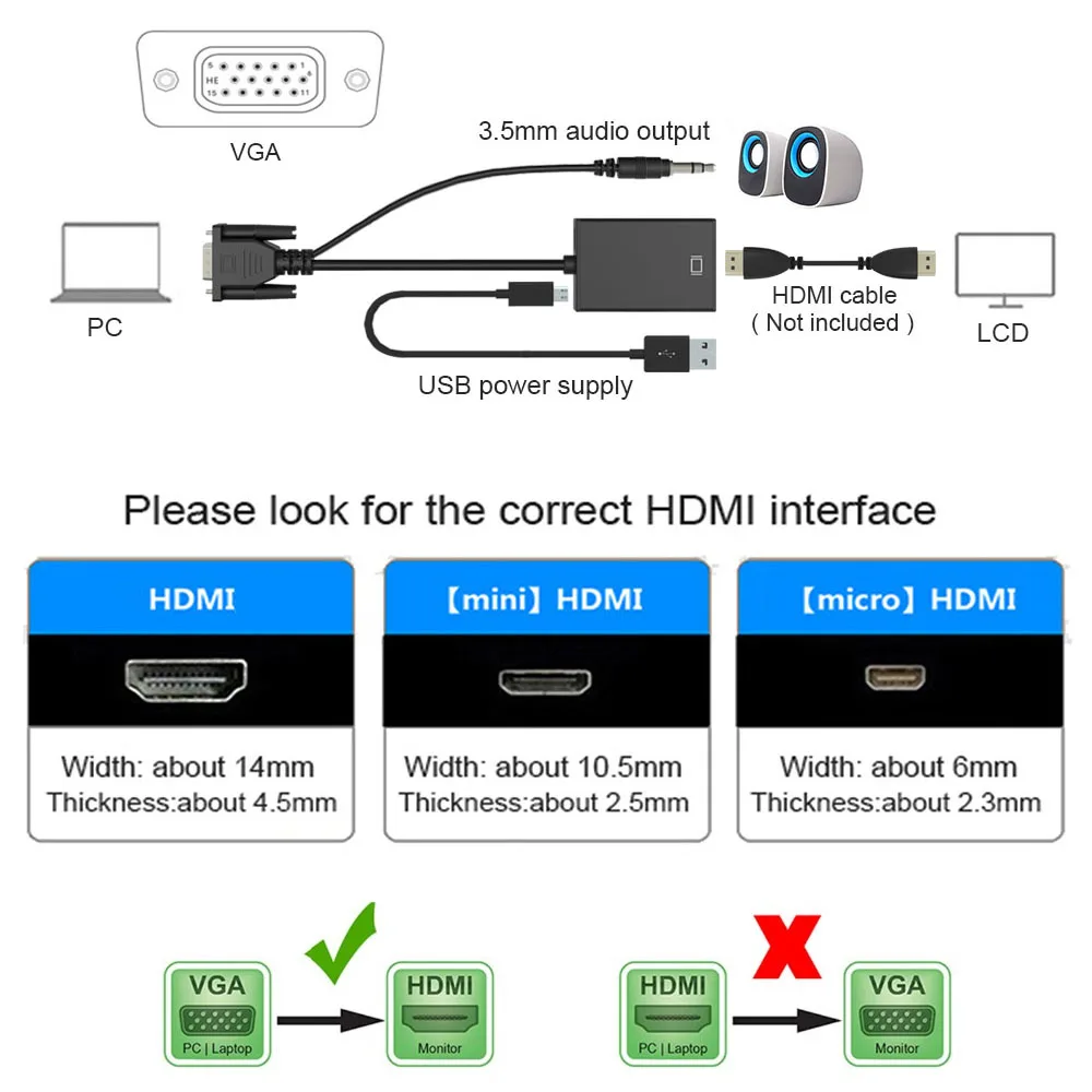 Robotsky VGA в HDMI адаптер конвертер кабель с микро USB питания и аудио интерфейс для xbox PS3 PS4 HDTV PC ноутбук проектор