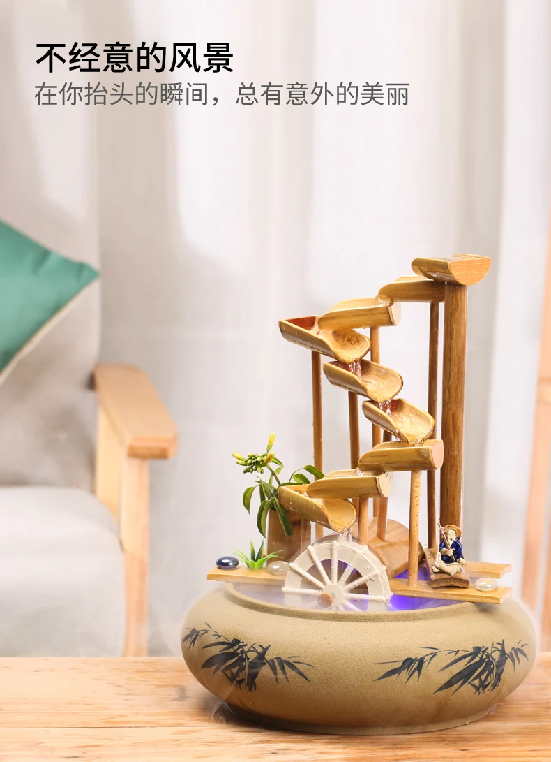 110/220V ручной Скульптура бамбук Керамика воды фонтан-испаритель сад Feng Shui рулевого колеса автомобиля декоративные украшения для подарка на день рождения