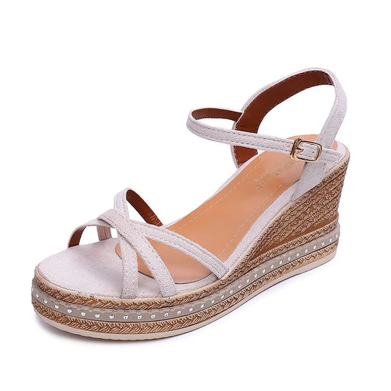 

Elegant Women Sandals 2019 Summer New Sweet Sandals Solid Color Wedge With Low-top Open Toe Sandal L44