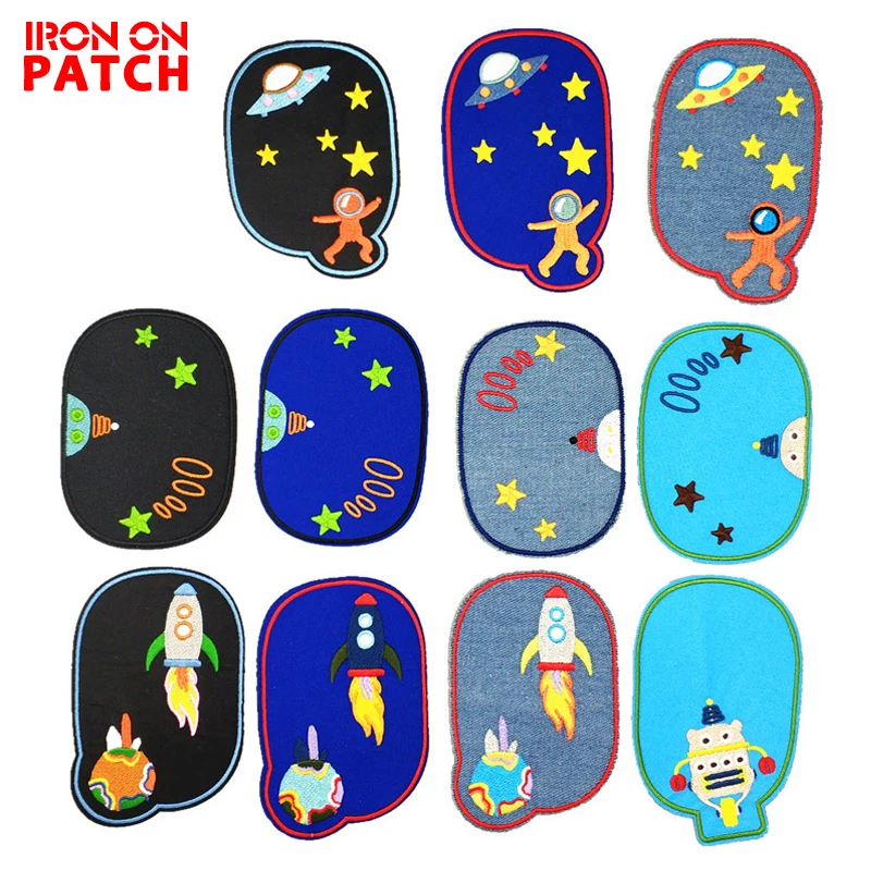 5PCS Jeans Embroidered Stickers Patch Iron On Denim Cartoon Patch