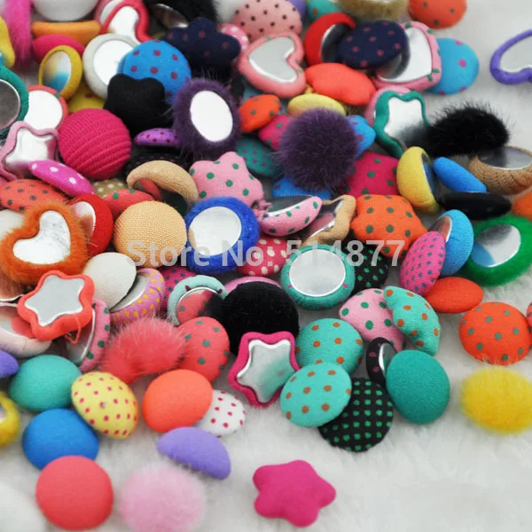 

100pcs Mix polka-dot printing fabric covered button with flat back accessories CT18